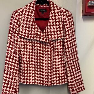 Talbots Red and White Houndstooth Wool-Blend Blazer
